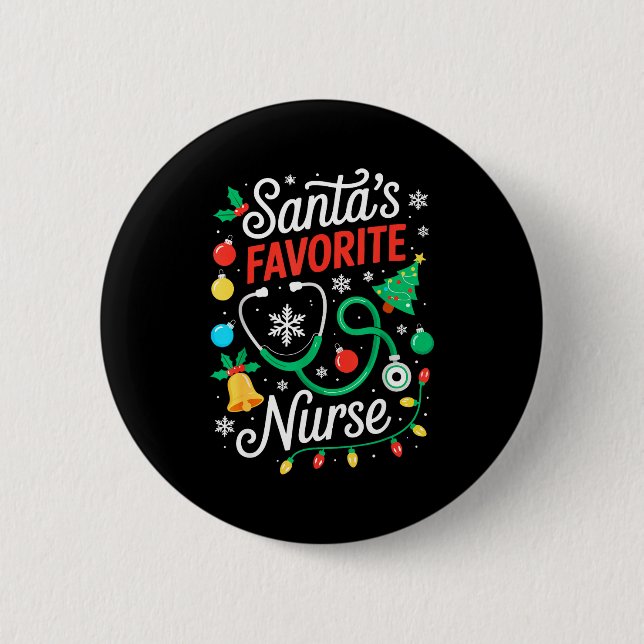 Santa's Favorite Nurse Shirt Men Women Funny Chris Button (Vorderseite)