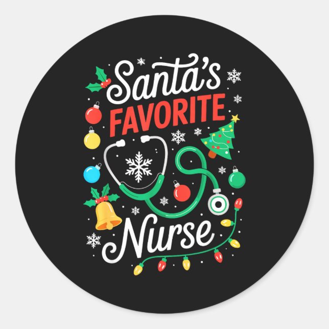 Santa's Favorite Nurse Shirt Men Women Funny Chris Runder Aufkleber (Vorderseite)