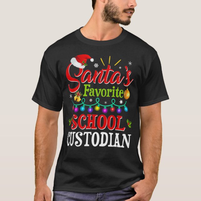 Santas Favorite School Custodian Weihnachten T-Shirt (Vorderseite)