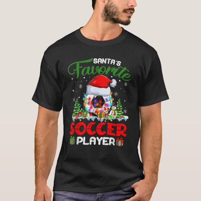 Santas Favorite Soccer Player Xmas Lights Christma T-Shirt (Vorderseite)