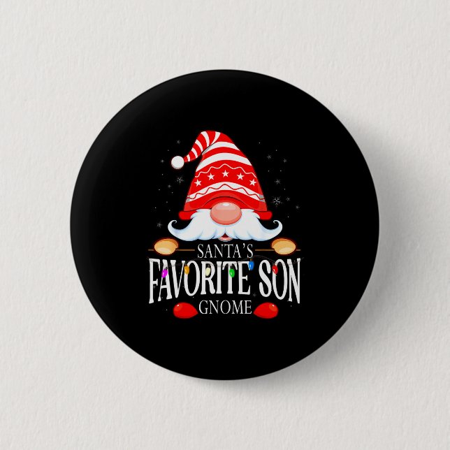 Santas Favorite Son Gnome Matching Christmas Paja  Button (Vorderseite)
