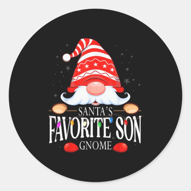 Santa's Favorite Son Gnome Matching Christmas Paja Runder Aufkleber (Vorderseite)