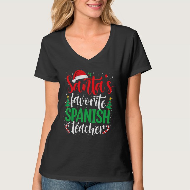 Santa's Favorite Spanish Teacher Christmas Santa H T-Shirt (Vorderseite)
