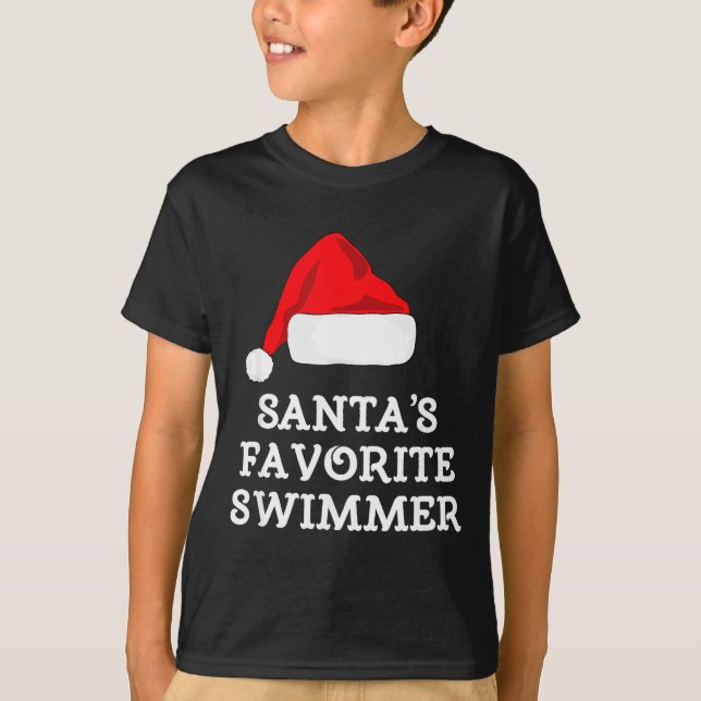 Santa's Favorite Swimmer Christmas Funny Xmas Swim T-Shirt (Vorderseite)