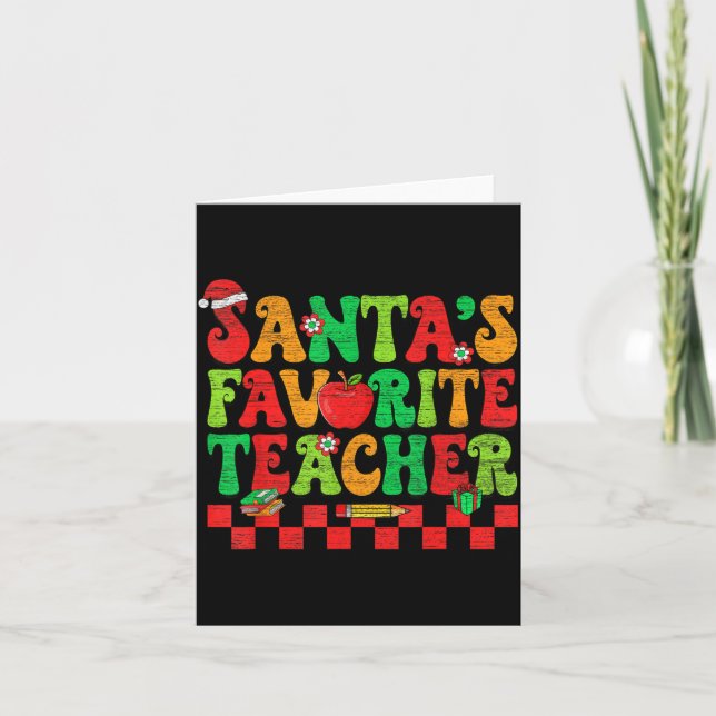 Santas Favorite Teacher Retro Groovy Christmas Xma Karte (Vorderseite)