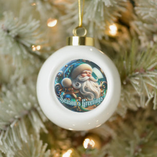 "Santas Festive Zeit" - Klassisches Weihnachten Keramik Kugel-Ornament