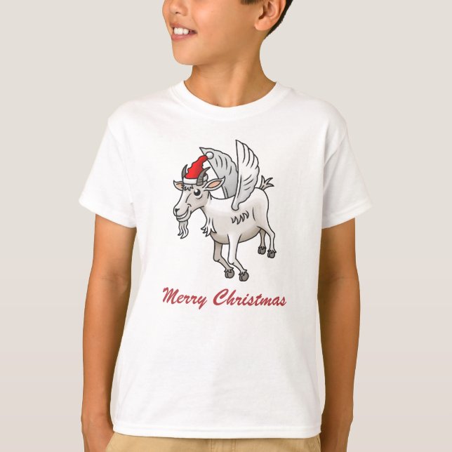 Santa's Flying Christmas Goat T-Shirt (Vorderseite)