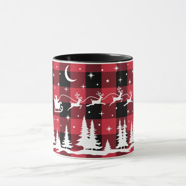 Santa's Flying Rentier Red Buffalo Karo Tasse (Zentrum)
