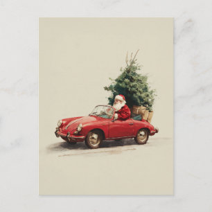 Santas Freudenfahrt im roten Cabrio Feiertagspostkarte