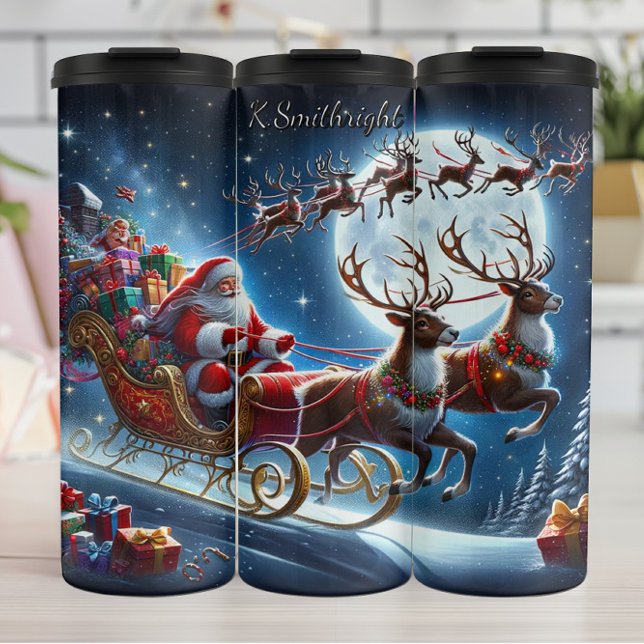 Santas fröhlicher Himmelssprint Thermosbecher (Von Creator hochgeladen)