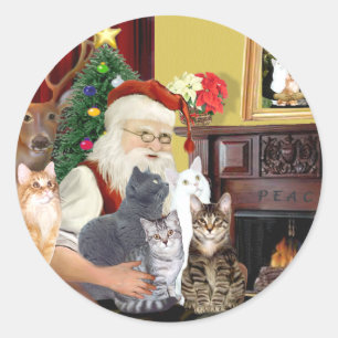 Santas fünf Katzen Runder Aufkleber