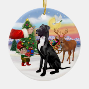 Santas Geschenk - Schwarze Dogge Keramikornament