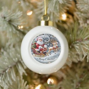 Santa's Grand Sleigh Ride" - Klassische Weihnachte Keramik Kugel-Ornament