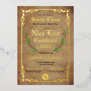 Santas Gute-Liste-Folien-Zertifikat Folieneinladung