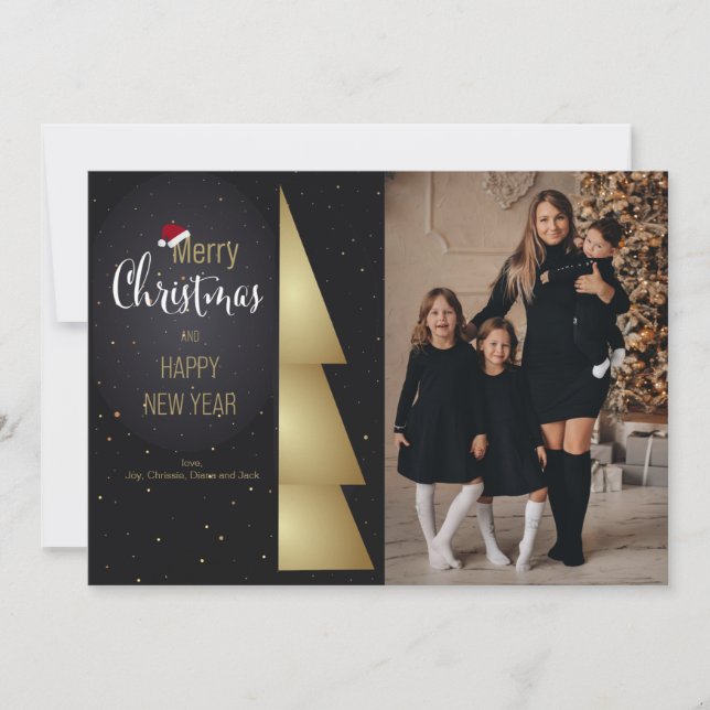 Santa's Hat Sentiments Foto Weihnachtskarte Feiertagskarte (Vorderseite)