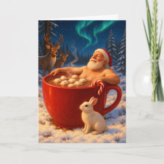 Santa's Heiße-Kakao-Bad-Weihnachtsautos Feiertagskarte