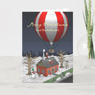 Santas Heißluftballonflug Feiertagskarte