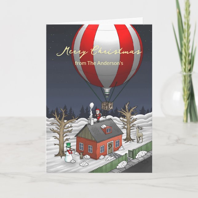 Santas Heißluftballonflug Feiertagskarte (Vorderseite)