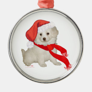 Santa's Helfer-Hündchen Poodle / Bichon Mix Silbernes Ornament