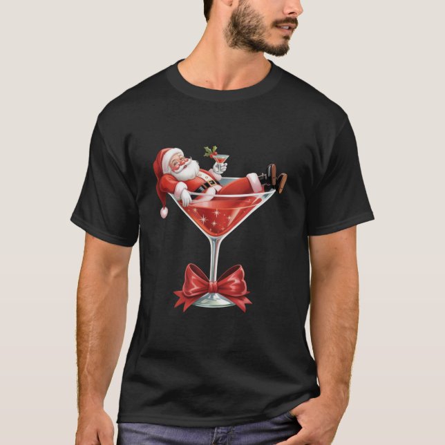 Santa's Hot Mess Christmas Martini Funny Santa  T-Shirt (Vorderseite)