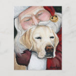 Santa's Hug for Lab art postcard Feiertagspostkarte<br><div class="desc">This postcard feys a reproduktion of my original oil painting of a lab with Santa.</div>