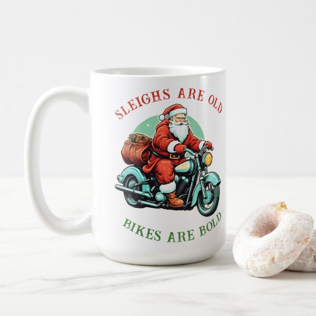 Santas Joyride Motorrad Weihnachten Kaffeetasse (Mit Donut)