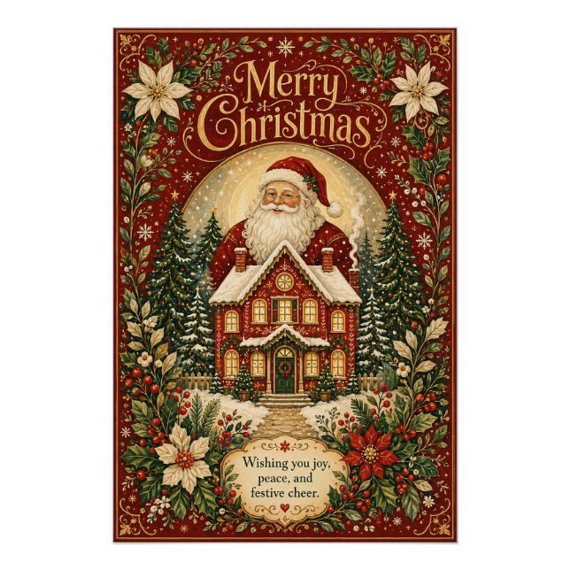 Santa's Kamin-Gruß Poster (Vorderseite)