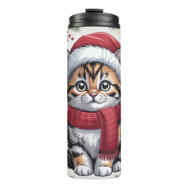 Santa's kleiner Helfer-Katze Thermosbecher (Vorderseite)