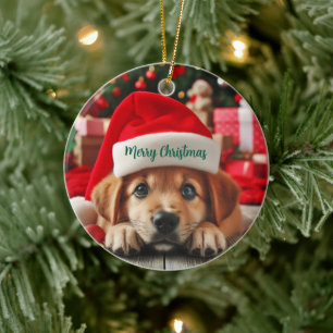 Santas kleiner Helfer Welpe Keramik Ornament