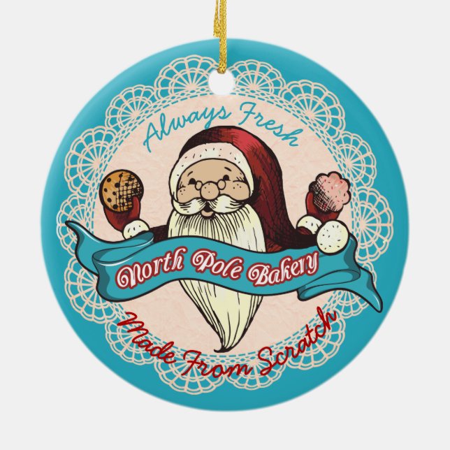 Santas Kochbäckerei Kulinarischer Weihnachtsschmuc Keramik Ornament (Hinten)