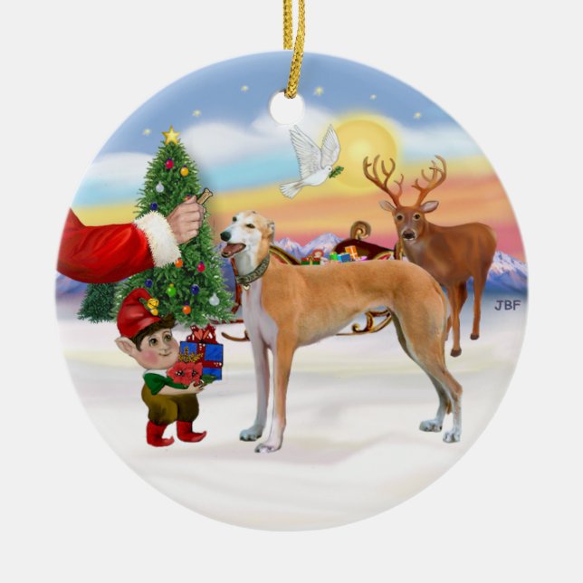 Santas Leckerei - Light Red Greyhound Keramikornament (Vorne)