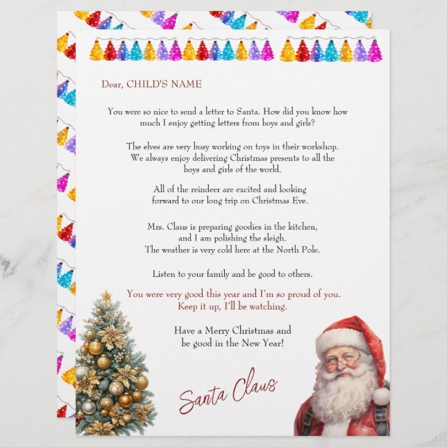 Santa's Letter to Children Christmas Lights Tree (Vorne/Hinten)