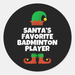 Santas Lieblings-Badminton-Spieler Weihnachtshut S Runder Aufkleber