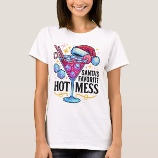 Santas Lieblings- Chaotischer Glitter-Cocktail-Des T-Shirt