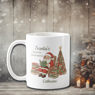 Santas Lieblingsbuchwurm-Buch-Weihnachtsbaum Kaffeetasse