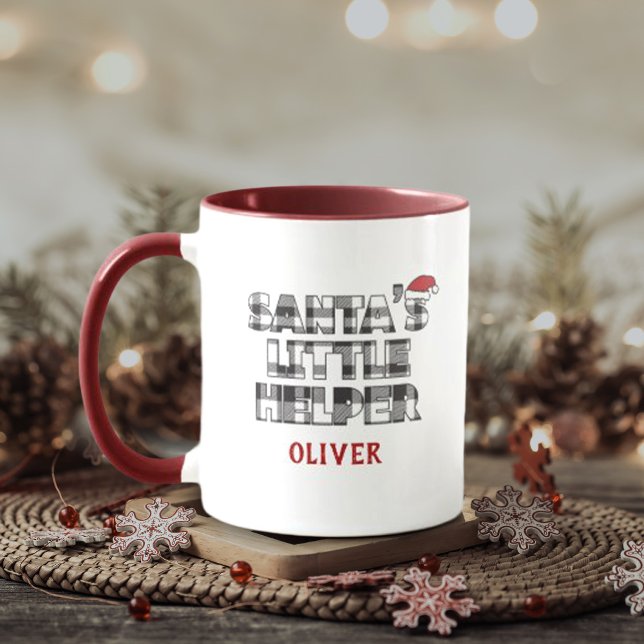 Santa's Little Helper Christmas Personalized Mug Tasse (personalized black and white plaid santa's little helper Christmas mug )