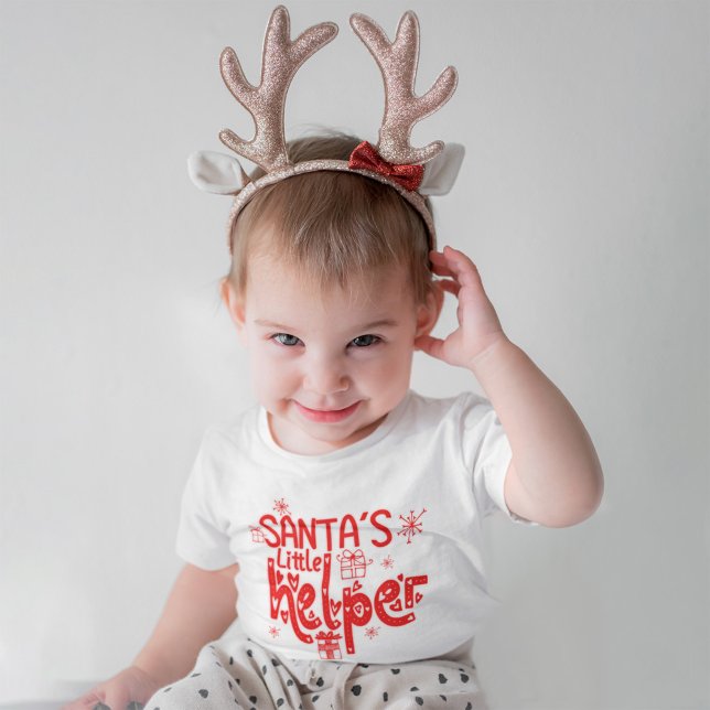 Santas Little Helper Heart Red Script Geschenkmoti Baby T-shirt (Von Creator hochgeladen)
