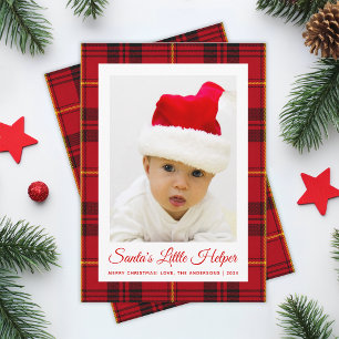 Santa's Little Helper Rotes Tartan-Karomuster Baby Feiertagskarte