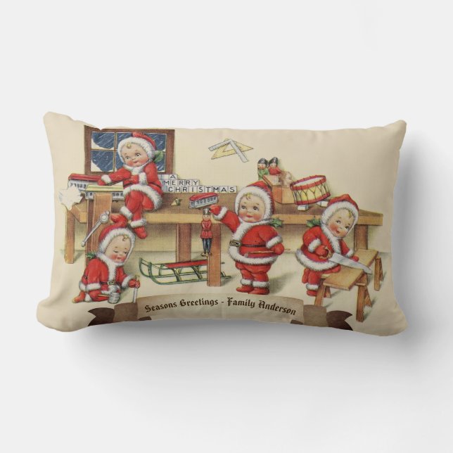 Santas Little Helpers VINTAGE dekorative Custom Lendenkissen (Vorderseite)