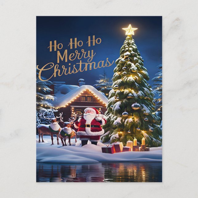 Santas Magic Ride durch schneebedeckte Nacht Postkarte (Vorderseite)