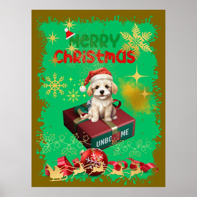 Santa's Maltisse auf einer Geschenkboxen. Poster (Vorne)