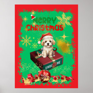 Santa's Maltisse auf einer Geschenkboxen. Poster