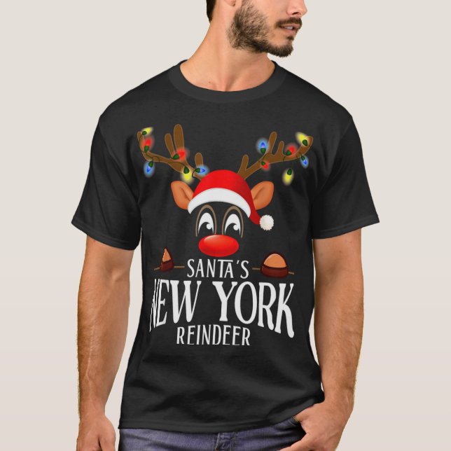 Santas New York Reindeer Funny Xmas Matching Pjs  T-Shirt (Vorderseite)