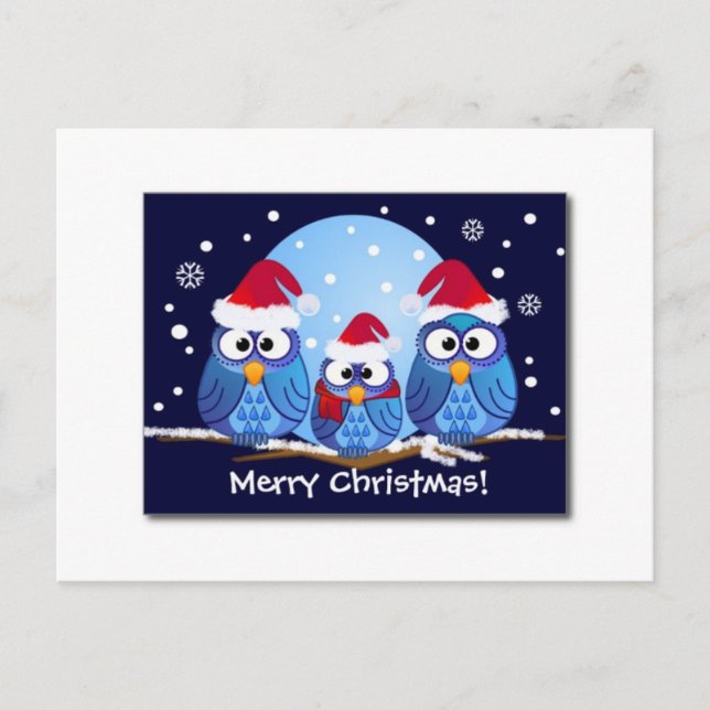 SANTA'S NIEDLICHE CHRISTMAS OWLS FEIERTAGSPOSTKARTE (Vorderseite)