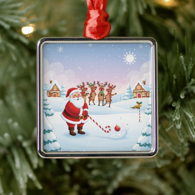 Santa's North Pole Holiday Golfing Fun  Ornament Aus Metall (Baum)