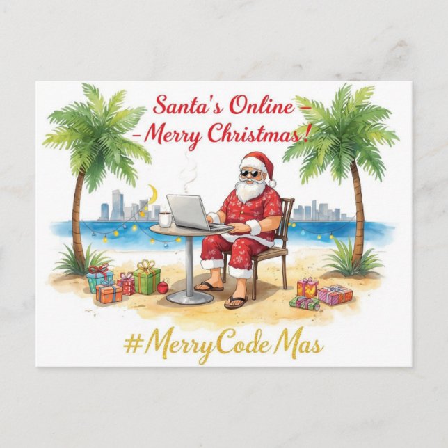 Santas Online-Programmierer Frohe Weihnachten! Feiertagspostkarte (Vorderseite)