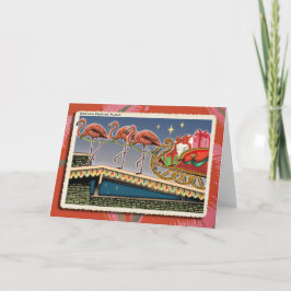 Santas Pink Flamingos Weihnachtskarte Feiertagskarte