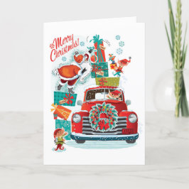 Santas Red Truck Retro Weihnachtskarten Feiertagskarte