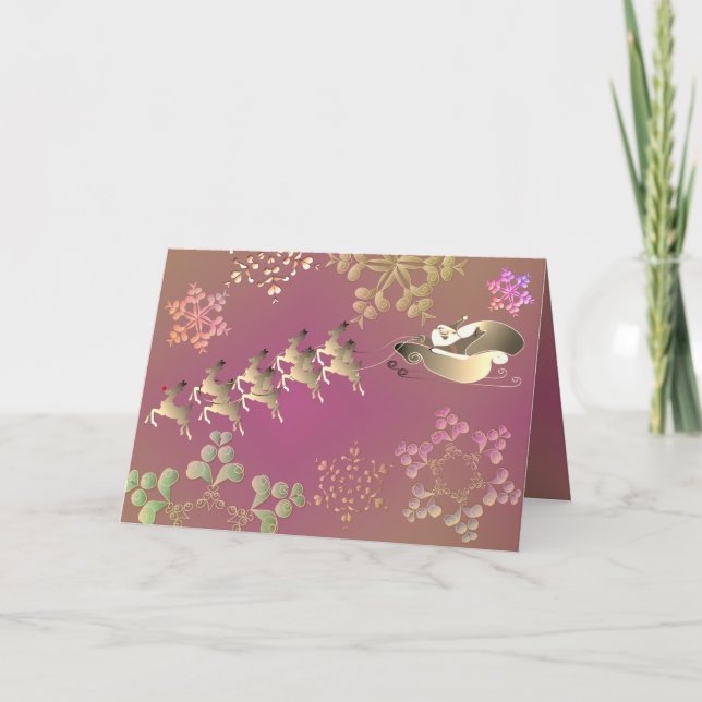Santa's Reindeer and Snowflakes Card Karte (Vorderseite)