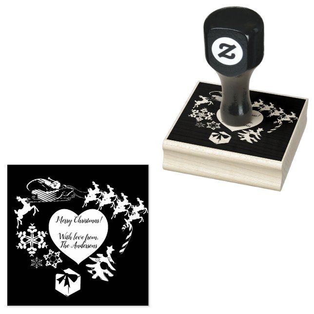 Santa's Rentier Heart Wood Art Briefmarke Gummistempel (Stempel)